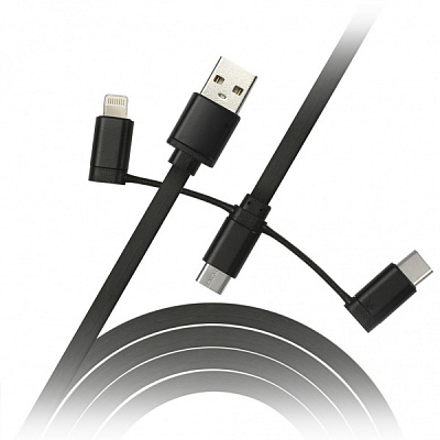 Дата-кабель Smartbuy USB - 3 в 1 Micro+Type-C+8 pin длина 1 м черный (iK-312 black)/60 фото