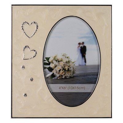 Фоторамка Platinum PF 1418-4 10x15 свадьба, сердца белая металлическая со стразами (6/24) фото