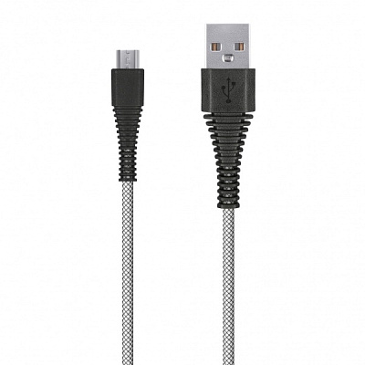 Дата-кабель Smartbuy USB - micro USB, "карбон", экстрапрочный, 1.0м, до 2А, белый(iK-10n-2white) фото