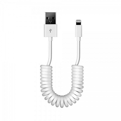 Дата-кабель Smartbuy USB 8pin для Apple, спиральный, длина 1,0 м, белый, (iK-512sp white)/60 фото