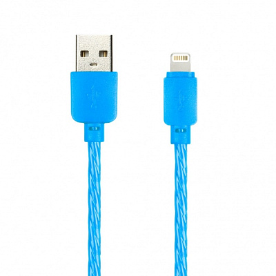 Дата-кабель Smartbuy USB 8pin SILICONE SPIRAL, синий, 2 А, 1 м (iK-512SPS blue)/100 фото