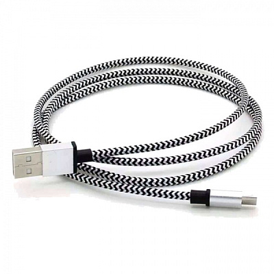 Дата-кабель Smartbuy USB - micro USB хлопок+металл. конн-р длина 1 м белый (iK-12met white)/100 фото