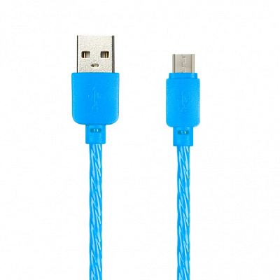 Дата-кабель Smartbuy MicroUSB SILICONE SPIRAL, синий, 2 А, 1м (iK-12SPS blue)/100 фото