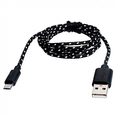 Дата-кабель Smartbuy USB - micro USB хлопок+металл. конн-р длина 1 м черный (iK-12met black)/500 фото
