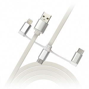 Дата-кабель Smartbuy USB - 3 в 1 Micro+Type-C+8 pin длина 1 м белый (iK-312 white)/60 фото