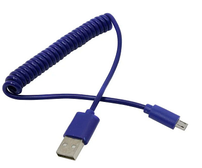 Дата-кабель Smartbuy USB - micro USB, спиральный, длина 1.0м, синий(iK-12sp blue) фото