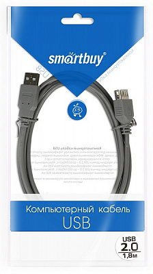Удлинитель USB Smartbuy USB2.0 <Am->Af> 1,8 m (K-845-200)/50  фото
