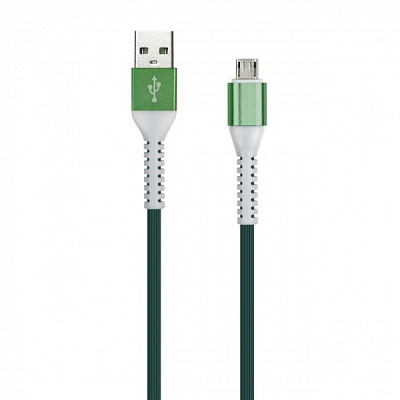 Дата-кабель Smartbuy MicroUSB кабель в ТРЕ оплет. FLow3D, 1м. мет. нак., <2A, зел (IK-12FLbox green) фото